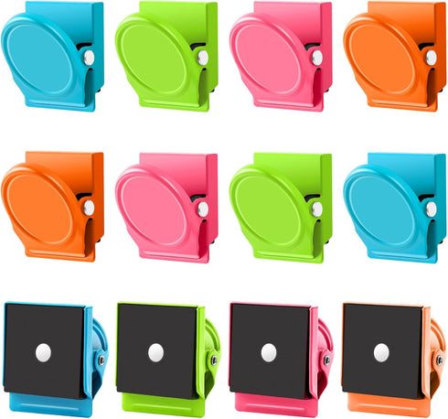 Grtard 12 Pack Magnetic Clips, Colorful Refrigerator Magnets, Scratch Free Metal Clips for Home School Office