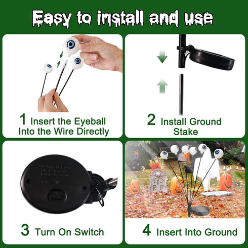 2 Pack Halloween Solar Lights Outdoor Waterproof Solar Scary Eyeball Lights, Green Eyeball Swaying Firefly Lights