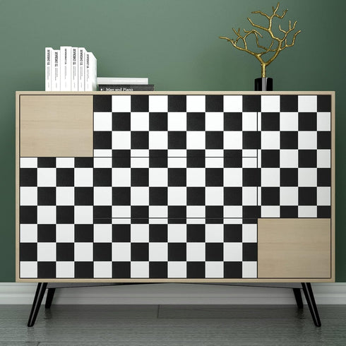 YENHOME Removable Checkered Wallpaper 17.7"X80" Neutral Black and White Thick Matte Waterproof Contact Paper
