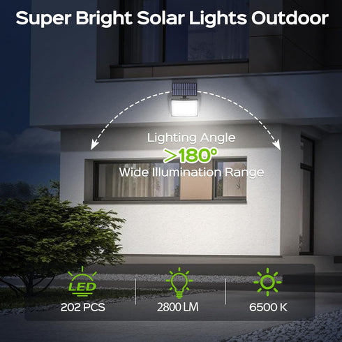 2800LM 16.4 3 1 Pack Adiding Solar Outdoor Lights, LED Flood Lights with Ft Cable, Remote Control Solar Motion Sensor