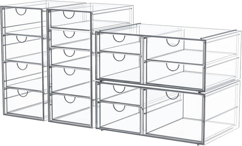 Makeup Organizer with 16 Drawers, 4 Pcs Desktop Office Supplies, Clear Accessories, Dustproof Drawer Storage