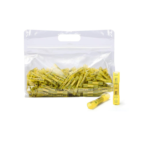 300PCS Butt Connectors Heat Shrink, Yellow 12-10 AWG Electrical Connections, Waterproof and Insulated Crimps