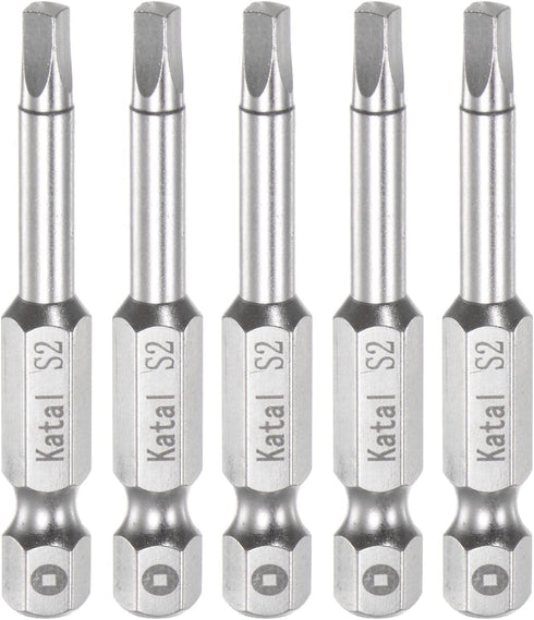 5pcs S2 Square Screwdriver Bit 1/4" Hex Shank 2" Length Magnetic Power Tool