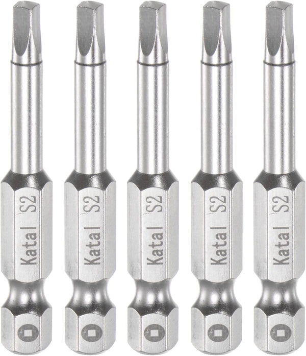5pcs S2 Square Screwdriver Bit 1/4" Hex Shank 2" Length Magnetic Power Tool