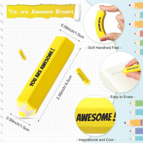 Spakon 25 Sets First Day of School Gifts, Inspirational Erasers & Organza Bag for Students