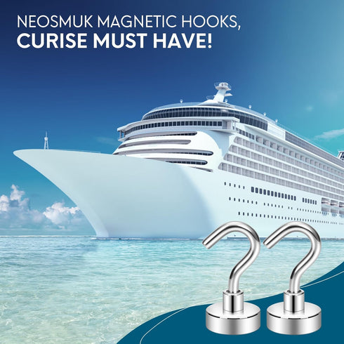 Neosmuk Heavy Duty Magnetic Hooks - 30lb+ Magnetic Hooks for Cruise Cabins, Refrigerators, Grills, and Travel
