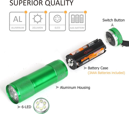 20-Pack 6-LED Set FASTPRO Aluminum Flashlights with Lanyard and AAA Batteries Included and Pre-Installed