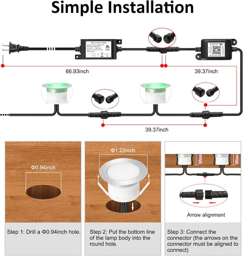 1.22 12V INDARUN RGB Deck Lighting Deck Lights Outdoor Waterproof, Low Voltage Deck Lights with Remote, Smart Deck