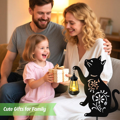 Solar Cat Hanging Lantern Outdoor, Black Cat Solar Lights, Cat Lover Gifts for Women Mom Grandma Birthday,Mother's