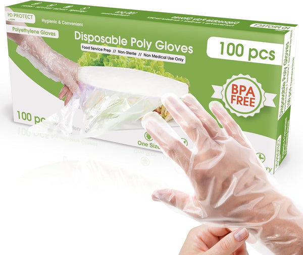 Keppi 100 pcs Food Safe Disposable Gloves | BPA & Latex Free | Great Fit for Cooking | Bulk Food Handling Gloves