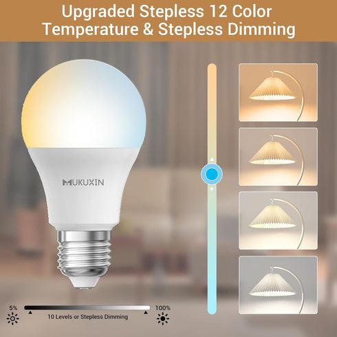 LED Light Bulb with Remote Control, 12W LED Bulb Dimmable 3000K-6000K, 50FT Remote Distance, E26 LED Bulbs 100 Watt Equivalent, Timer & 4 Scene Modes Light Bulbs for Living Room Bedroom Office by mukuxin