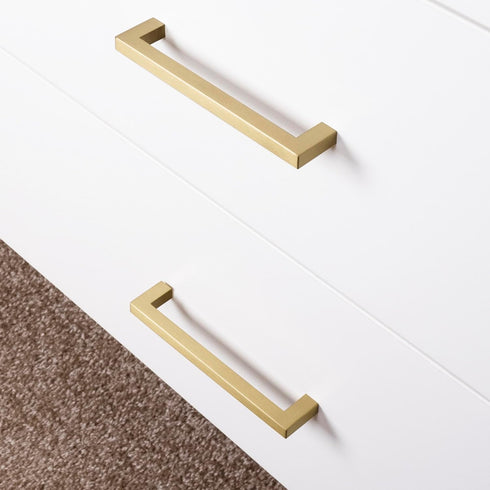 QOGRISUN 2-Pack Solid Brass Cabinet Pulls, Gold Square Drawer Handles for Kitchen Hardware