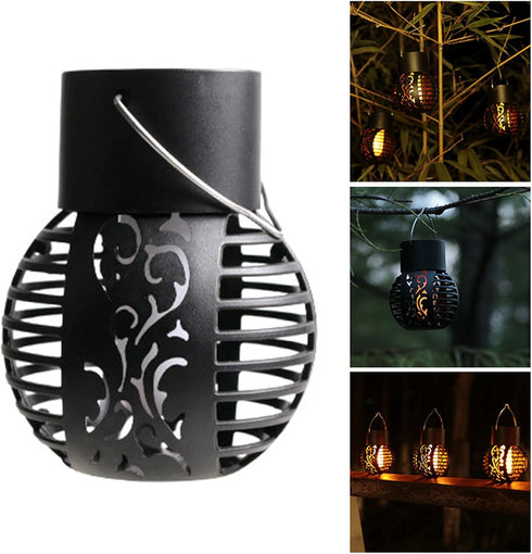 2 Pack Solar Outdoor Lights Simulation Flame Chandelier Decorative Hanging LED Round Ball Lights Solar Garden Lights