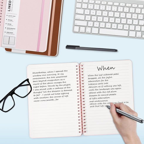 Lined Spiral Journal Notebook - A5 Hardcover Leather, 5.7''×8.2'', 100GSM Thick Paper, Spiral Bound for Women & Men