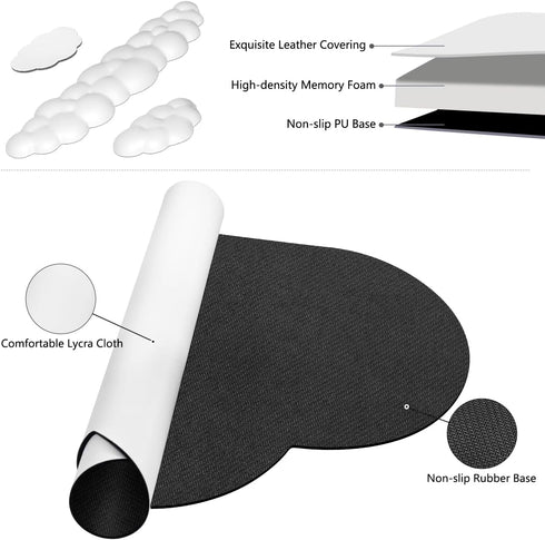 JIKIOU Large Waterproof Cloud Mouse Pad with Cloud Keyboard and Mouse Wrist Pad Set, Ergonomic Support, White