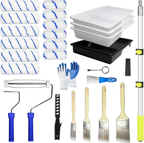Qrenia Paint Roller Kit with 2 to 4 FT Extension Pole for House