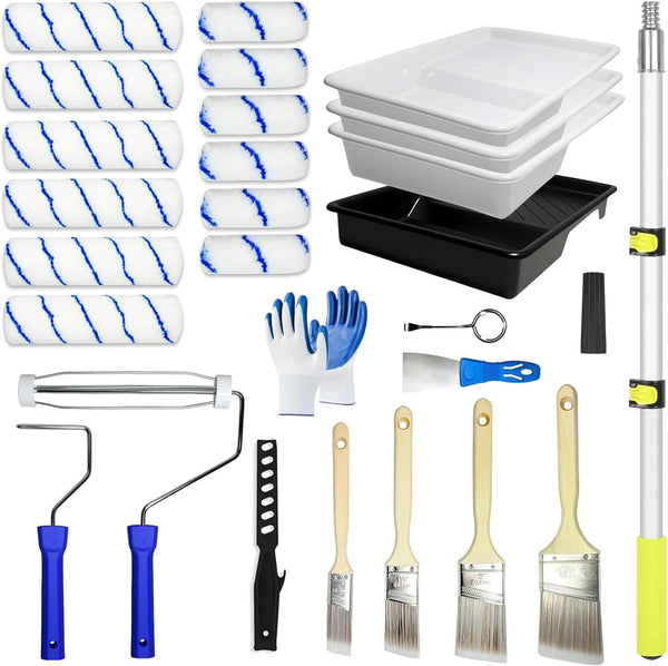 Qrenia Paint Roller Kit with 2 to 4 FT Extension Pole for House