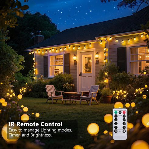 25ft 20 Bulbs Dimmable Bulb Outdoor String Lights Plug in, LED Hanging Patio Lights with Timer & Remote, Globe