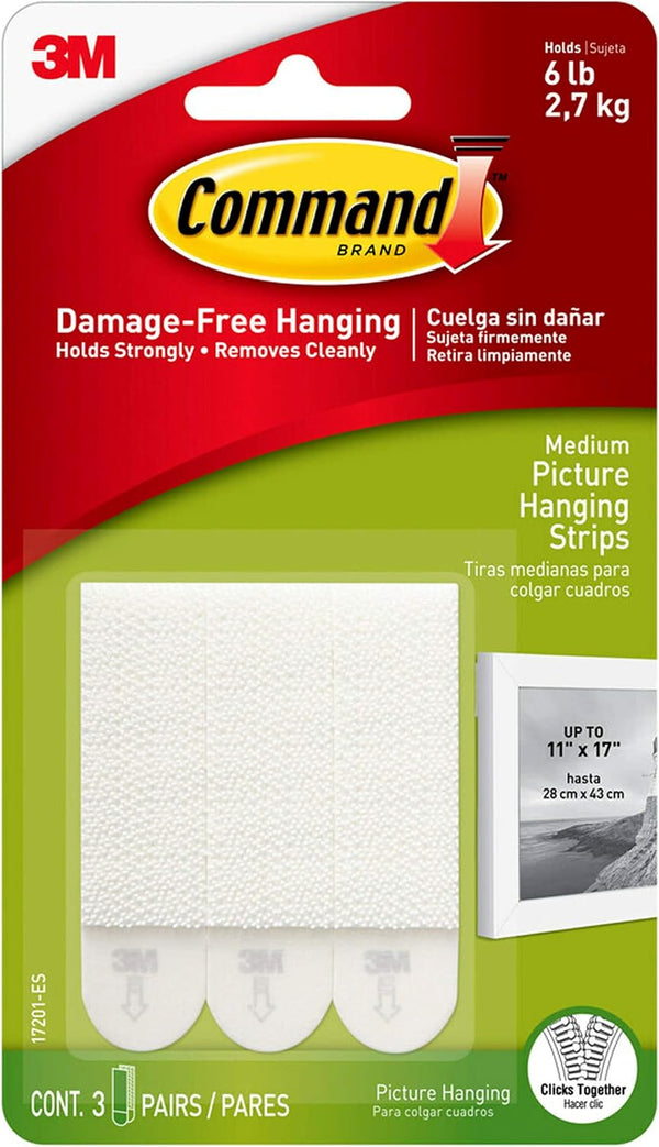Command Picture Hanging Strips, Medium, White, 3-Pairs (17201-ES)