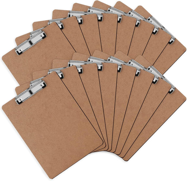 PANDRI 16 Pack Hardboard Clipboards - Low Profile Clip, Standard A4 Letter Size, Classroom Supplies, ECO Friendly