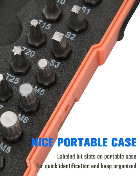 ROTATION 44pc Bit Set, 1/4 Mini Ratchet Offset Screwdriver, Portable Case, CR-V Steel, Multi Hex/Phillips Bits