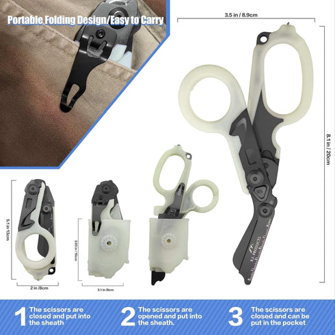X.I. Products 6 1 in Multifunctional Trauma Shears Foldable with Strap Cutter | Heavy Duty Stainless Steel Emergency