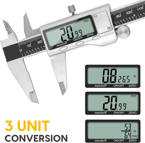 Digital Caliper Measuring Tool, 6 Inch with Large LCD Screen for Easy Switching Between Inch, Millimeter, and Fraction