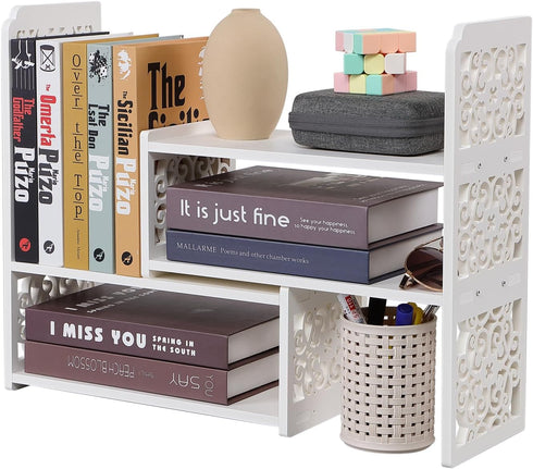 EARTHSON Desk Organizer Shelf, Expandable Bookshelf for Desk, Small Desktop Bookshelf, Mini Cute