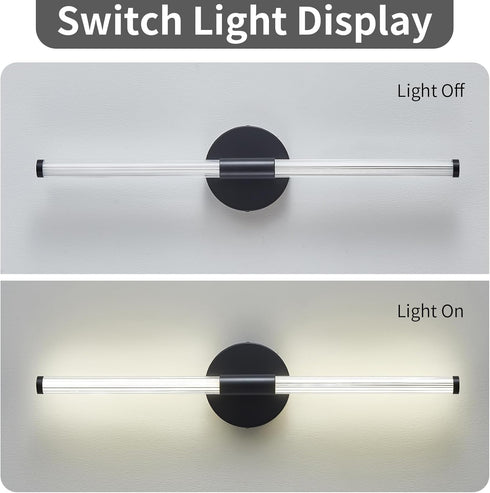 Dimmable 360 Lanhall LED Bathroom Light Fixture Modern Black Vanity Light Over Mirror Acrylic Wall Sconce Lights