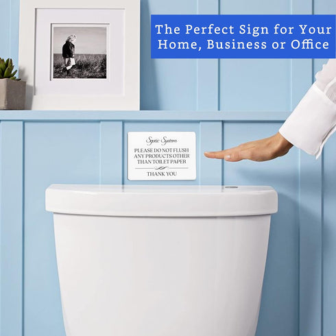 Septic System Do Not Flush Toilet Sign, White Acrylic 5 x 3.5 in, Safe Toilet Paper Sign