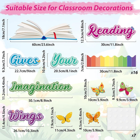 gisgfim Reading Bulletin Board Decorations Set Classroom Butterfly Bulletin Board Borders Cutouts Reading Gives Your Imagination Wings Back to School Bulletin Board Craft Home Library Wall Decor by gisgfim