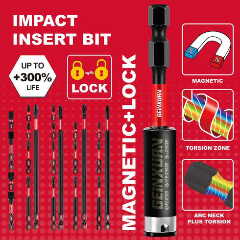 Impact Tough Magnetic Mixed 23Pack Insert Driver Bits, S2 Alloy Steel Screwdriver Power Bits Set with Magnetic Bit