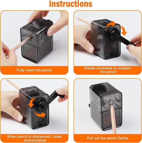 Manual Pencil Sharpener, Black, Stronger Helical Blade for Fast Sharpening, Ideal for Kids and Artists