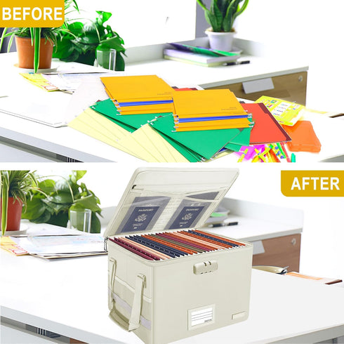 ENGPOW Fireproof Document Box with Lock, Collapsible File Storage Organizer Box with Zipper Lid, Portable Home Office