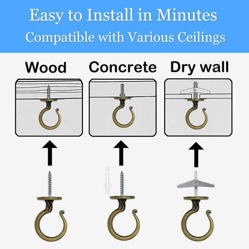 Evsteluo 2 Inch (2 Sets, Heavy Duty Ceiling Hook Easy Installation Zinc Alloy Hooks for Hanging Plants & Light