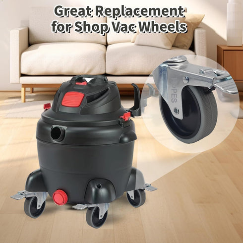 Set 4, 7/16 19/32 (7/16inch-brake, 3inch-440lbs) HOPES Utility Cart Caster Wheels of Rubber Swivel Casters with Grip