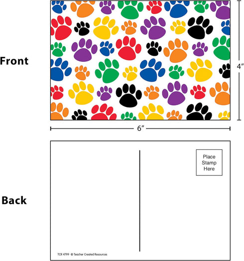 Teacher Created Resources Colorful Paw Prints Postcard (4799), Multi