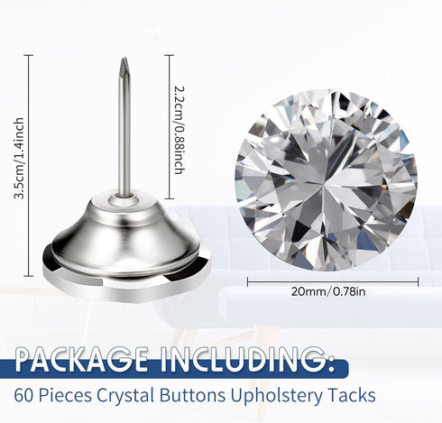 Ripeng 60 Pcs Crystal Upholstery Buttons, Diamond Pins Decorative Push Pins for Furniture, Christmas DIY Sofa
