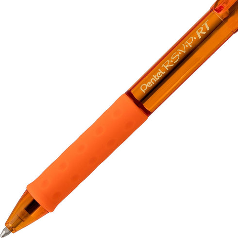 Retractable Ballpoint Pen, 1.0mm Medium Line, Orange Ink, Box of 12 by Pentel RSVP RT Colors