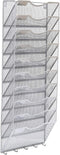 EasyPAG 10 Pocket Hanging File Organizer, Wall Mount Vertical File Holder with 5 Key Hooks, Silver for Office and