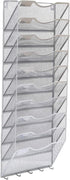 EasyPAG 10 Pocket Hanging File Organizer, Wall Mount Vertical File Holder with 5 Key Hooks, Silver for Office and