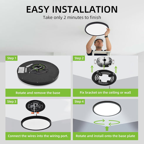 12 Inch 24W 3000K/4000K/5000K, Closet hykolity Selectable CCT LED Round Flat Panel Light, Edge-Lit Flush Mount Ceiling
