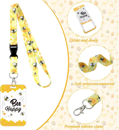 Set of 12 Bee Badge Reel ID Holders with Retractable Alligator Clip for Teacher Nurse Doctor Gifts