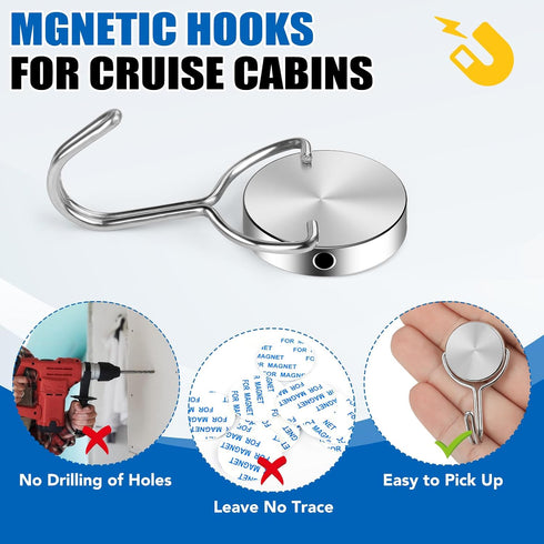 LOVIMAG Magnetic Hooks for Cruise Cabins, 60Lbs Swivel Heavy Duty Hooks, Cruise Ship Essentials, 10 Pack