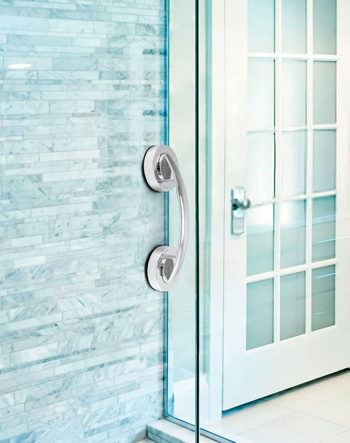 2 Pack QWORK Glass Door Suction Handle, Shower Grab Bars Suction Handle, Non-Porous Absorption Handles for Cabinet