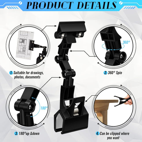 Pack 4 of Flexible Documents Holder Foldable Adjustable Copy Paper Holder Clip for Computer Monitor Handy Artist