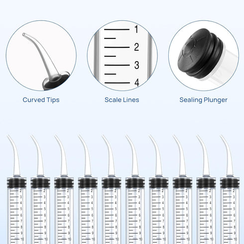 JMU 10 Pcs Dental Irrigation Syringe with Curved Tip, 12cc Wisdom Teeth Syringe for Dental Care Lab