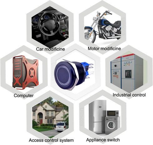 Momentary Push Button Switch U22A1, 1NO1NC Black Metal Shell with 12V Blue LED Ring