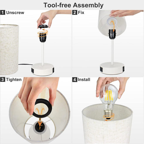 15.75''H 3-Way Dimmable 2 E26 Bulb Table Lamp Touch Control, Small Bedside Lamps with USB Ports & AC Outlet, Nightstand