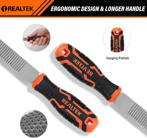 3-Piece Wood Rasp File Set 12" with 4" Rubber Grip, T12 High Carbon Files for Woodworking Manual Cutting